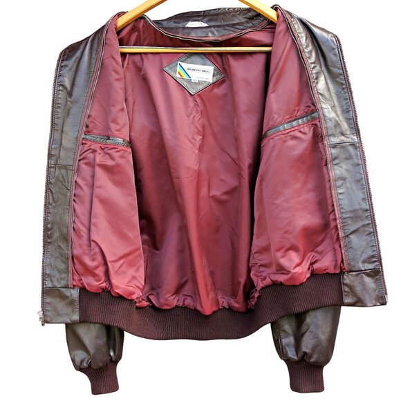 Vintage 1980s Member's Only Leather Bomber Jacket 44 Brown Korea Zip Liner JRB - Picture 4 of 10